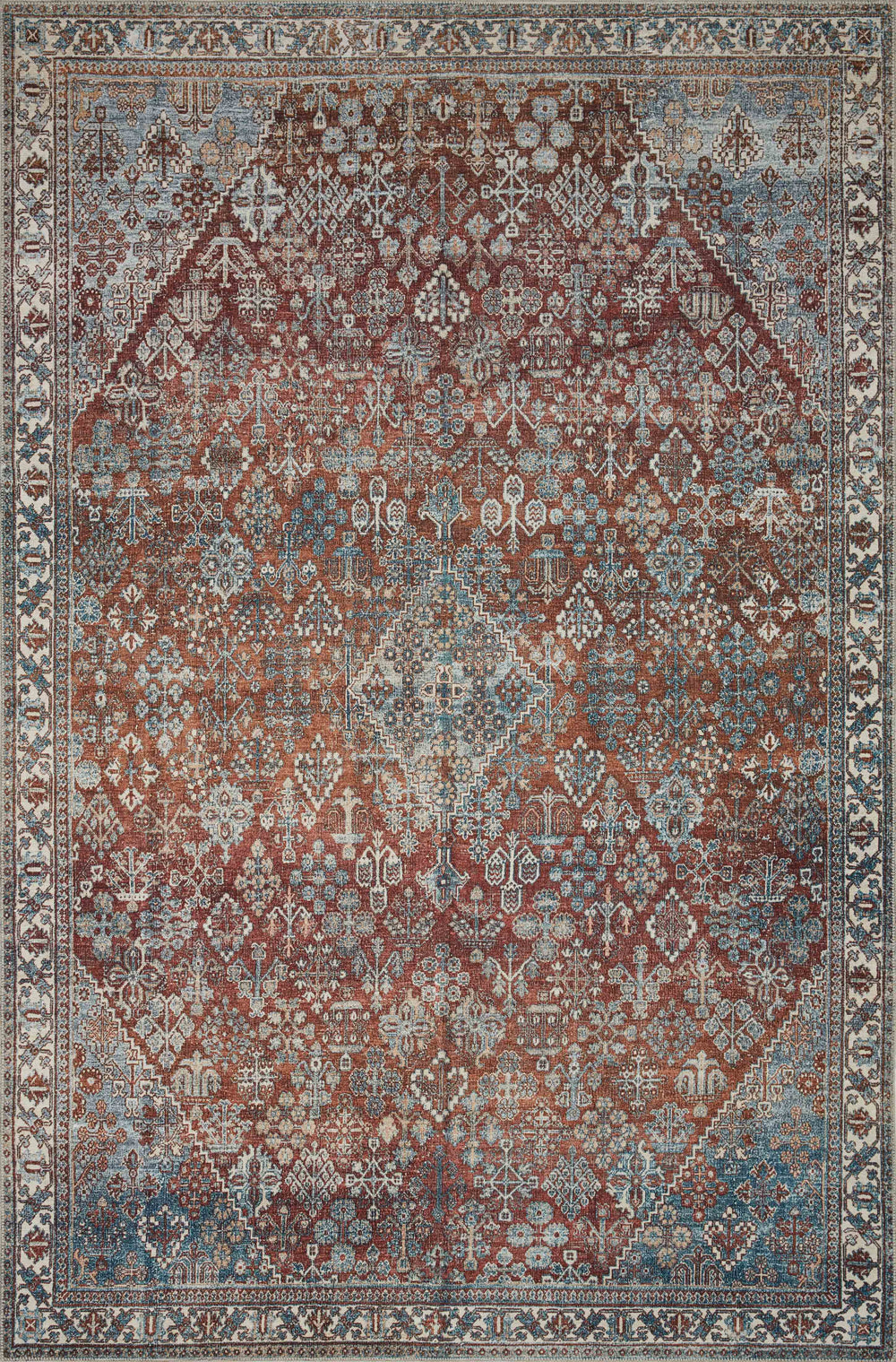Magnolia Home by Joanna Gaines x Loloi Lenna Rug - Brick / Sky-Blue Hand Home