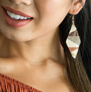 Frida Angled Stripes Beaded Earrings Mixed Metallic-Blue Hand Home