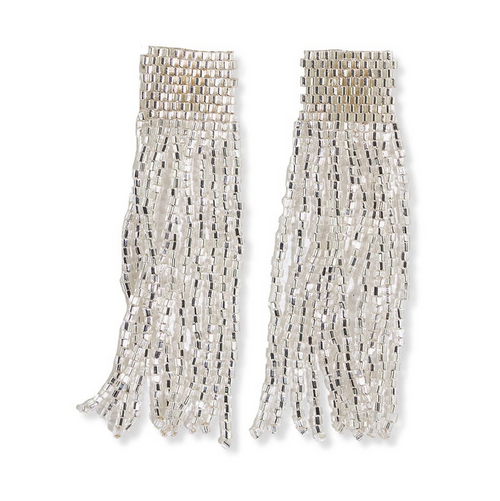 Marilyn Solid Beaded Fringe Earring-Blue Hand Home