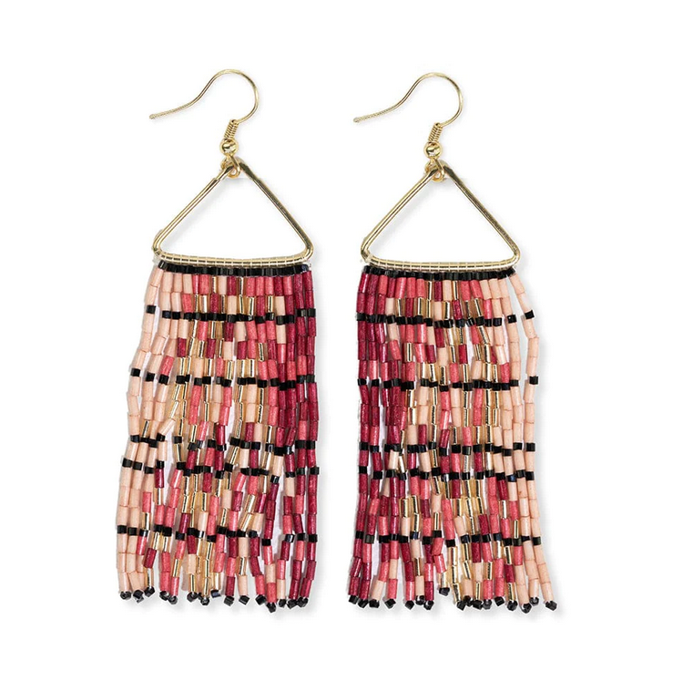 Patricia Mixed Luxe Bead Gradient Fringe Earrings Maroon-Blue Hand Home