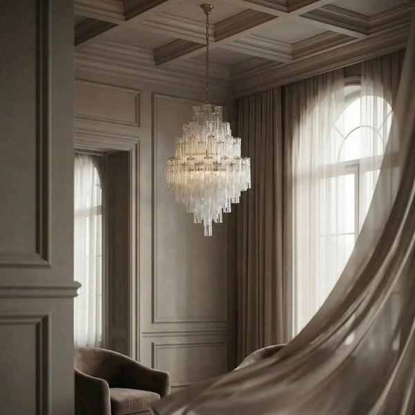 Laurent Cascading Tiered Glass Chandelier with Antique Brass-Noir Furniture-Blue Hand Home