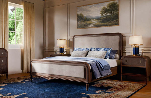 Langford Upholstered Bed King - Handcrafted Solid Hardwood Bed-Blue Hand Home