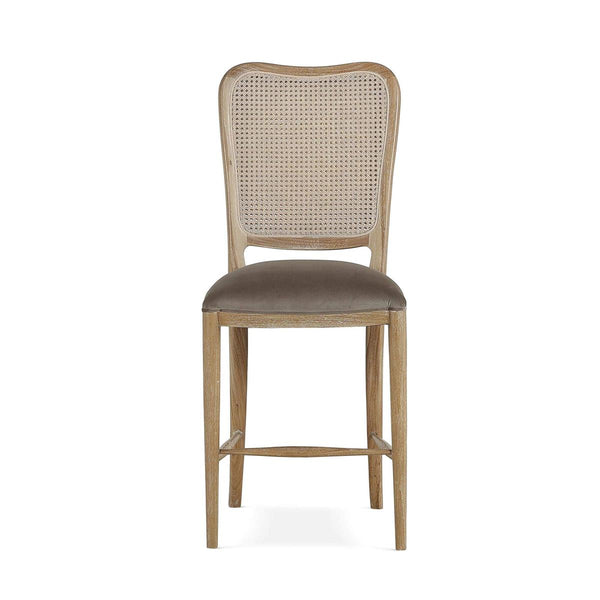Laurna Counter Stool w/ Upholstered Seat & Rattan Back - Teak-Blue Hand Home