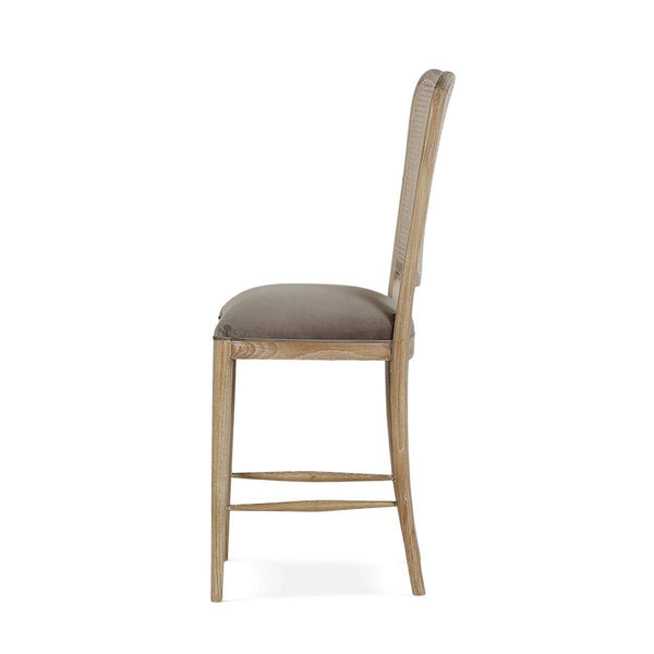 Laurna Counter Stool w/ Upholstered Seat & Rattan Back - Teak-Blue Hand Home