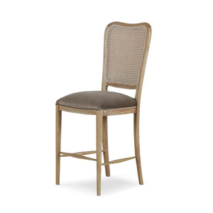 Laurna Counter Stool w/ Upholstered Seat & Rattan Back - Teak-Blue Hand Home