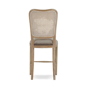 Laurna Counter Stool w/ Upholstered Seat & Rattan Back - Teak-Blue Hand Home