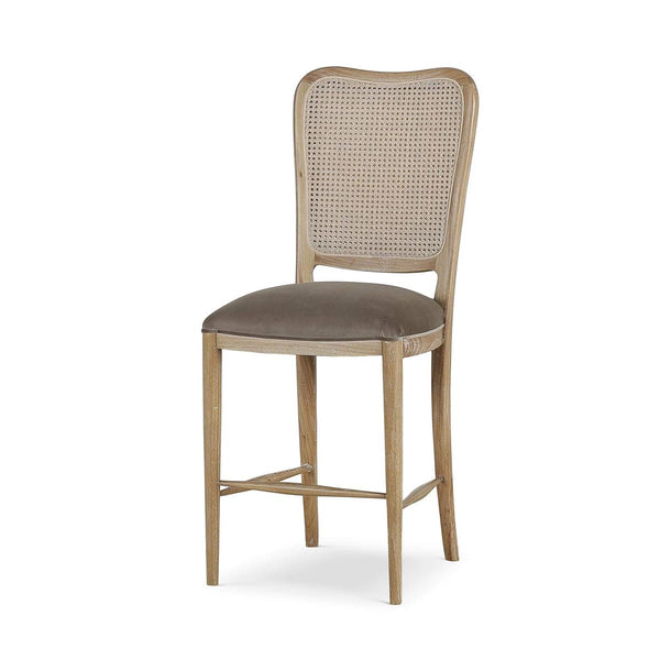 Laurna Counter Stool w/ Upholstered Seat & Rattan Back - Teak-Blue Hand Home
