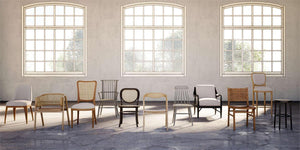 Laurna Dining Chair w/ Upholstered Seat & Rattan Back - Teak-Blue Hand Home