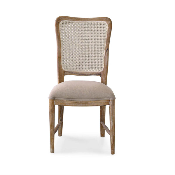 Laurna Dining Chair w/ Upholstered Seat & Rattan Back - Teak-Blue Hand Home