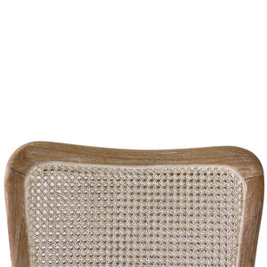 Laurna Dining Chair w/ Upholstered Seat & Rattan Back - Teak-Blue Hand Home