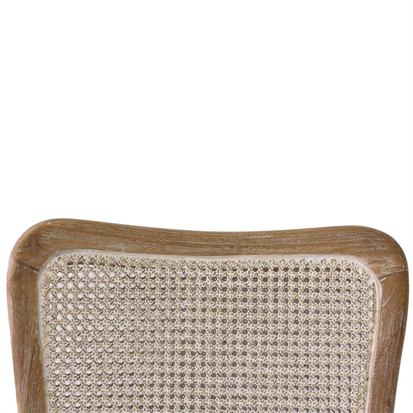 Laurna Dining Chair w/ Upholstered Seat & Rattan Back - Teak-Blue Hand Home