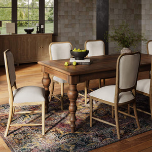Bramble Laurna Teak Dining Chair In Teak White Wash W/ Natural Performance Fabric-Bramble-Blue Hand Home