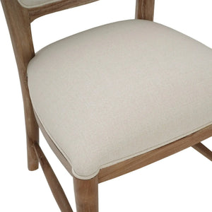Bramble Laurna Teak Dining Chair In Teak White Wash W/ Natural Performance Fabric-Bramble-Blue Hand Home