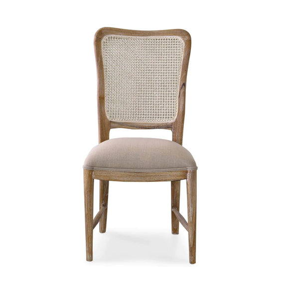 Bramble Laurna Teak Dining Chair In Teak White Wash W/ Seat In Camelot Performance Fabric & White Wash Rattan Back-Bramble-Blue Hand Home