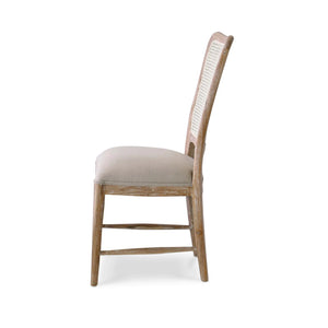 Bramble Laurna Teak Dining Chair In Teak White Wash W/ Seat In Camelot Performance Fabric & White Wash Rattan Back-Bramble-Blue Hand Home