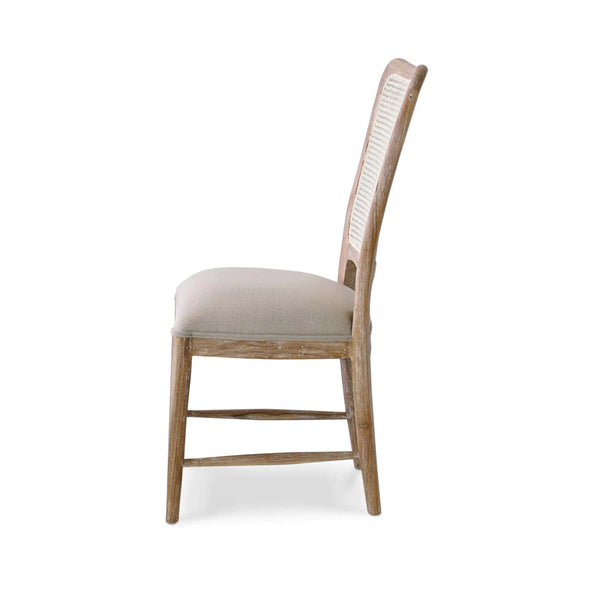 Bramble Laurna Teak Dining Chair In Teak White Wash W/ Seat In Camelot Performance Fabric & White Wash Rattan Back-Bramble-Blue Hand Home