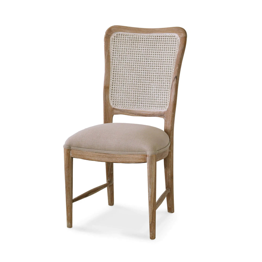 Bramble Laurna Teak Dining Chair In Teak White Wash W/ Seat In Camelot Performance Fabric & White Wash Rattan Back-Bramble-Blue Hand Home