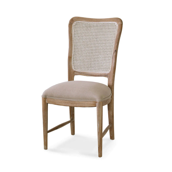 Bramble Laurna Teak Dining Chair In Teak White Wash W/ Seat In Camelot Performance Fabric & White Wash Rattan Back-Bramble-Blue Hand Home