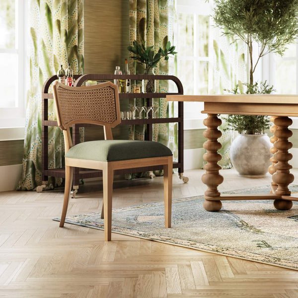 Linea Dining Chair w/ Rattan Back-Blue Hand Home