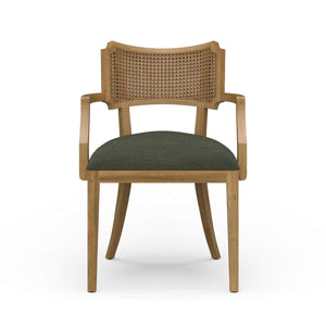 Linea Dining Chair with Arms and Rattan Back-Blue Hand Home