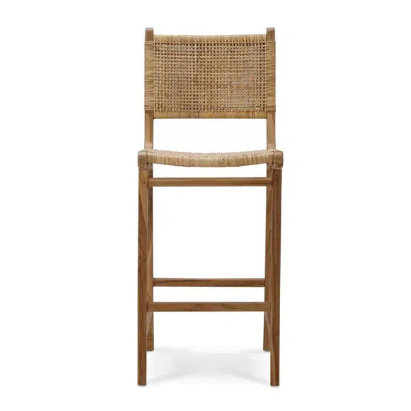 Bramble Logan Barstool W/ Rattan In Teak Natural Finish W/ Rattan Natural Seat & Back-Bramble-Blue Hand Home