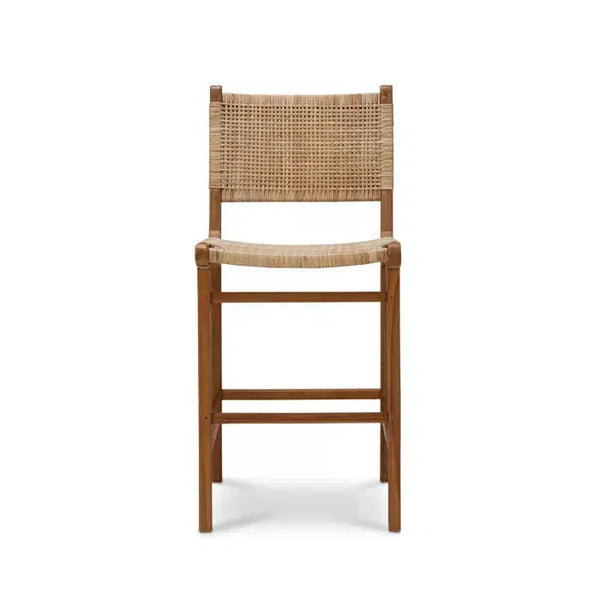 Bramble Logan Counter Stool W/ Rattan In Teak Natural Finish W/ Rattan Natural Seat & Back-Bramble-Blue Hand Home