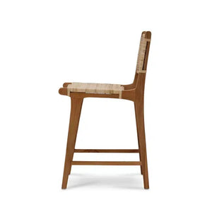 Bramble Logan Counter Stool W/ Rattan In Teak Natural Finish W/ Rattan Natural Seat & Back-Bramble-Blue Hand Home