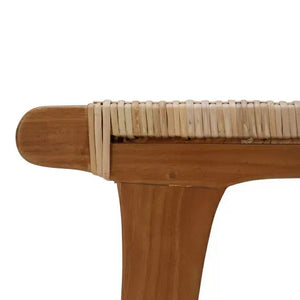 Bramble Logan Counter Stool W/ Rattan In Teak Natural Finish W/ Rattan Natural Seat & Back-Bramble-Blue Hand Home
