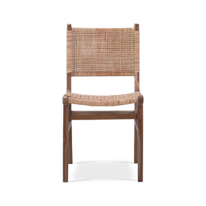Bramble Logan Teak Dining Chair In Teak Natural Finish W/ Rattan Natural Seat & Back-Bramble-Blue Hand Home