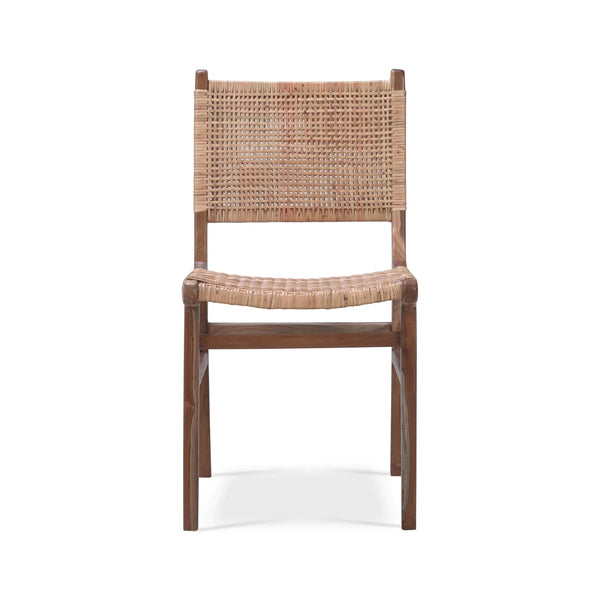 Bramble Logan Teak Dining Chair In Teak Natural Finish W/ Rattan Natural Seat & Back-Bramble-Blue Hand Home