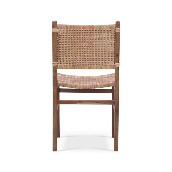 Bramble Logan Teak Dining Chair In Teak Natural Finish W/ Rattan Natural Seat & Back-Bramble-Blue Hand Home