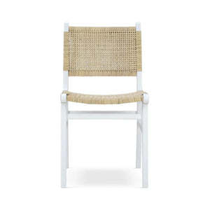 Bramble Logan Teak Dining Chair in True White Finish w/ Rattan Natural Seat & Back-Bramble-Blue Hand Home