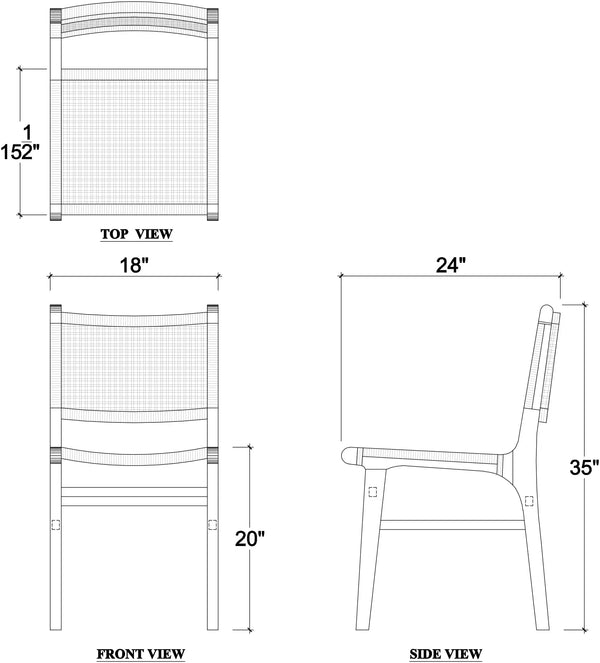 Bramble Logan Teak Dining Chair in True White Finish w/ Rattan Natural Seat & Back-Bramble-Blue Hand Home