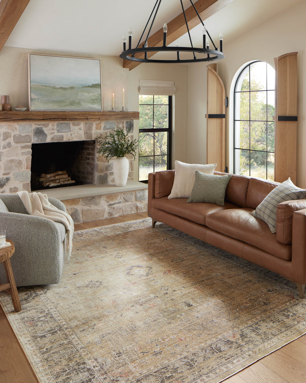 Magnolia Home by Joanna Gaines x Loloi Millie Rug - Gold / Charcoal-Blue Hand Home