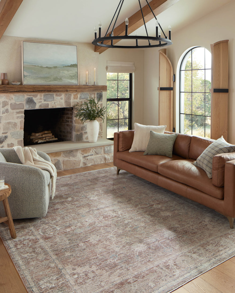 Magnolia Home by Joanna Gaines x Loloi Millie Rug - Brick / Fog-Blue Hand Home