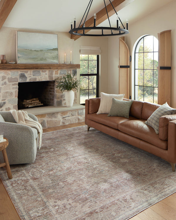 Magnolia Home by Joanna Gaines x Loloi Millie Rug - Brick / Fog-Blue Hand Home