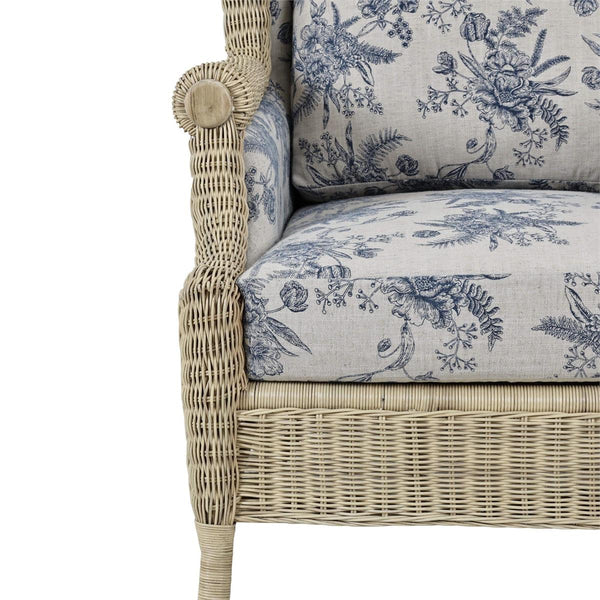 Marina Rattan Chair Handcrafted Solid Hardwood and Natural Rattan Furniture-Blue Hand Home
