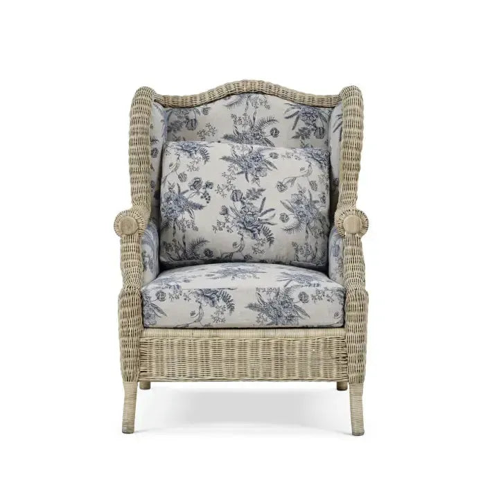 Bramble Marina Rattan Chair in Natural Rattan w/ Le Jardin Blue Fabric-Bramble-Blue Hand Home