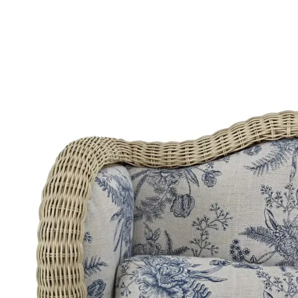 Bramble Marina Rattan Chair in Natural Rattan w/ Le Jardin Blue Fabric-Bramble-Blue Hand Home