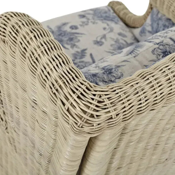 Bramble Marina Rattan Chair in Natural Rattan w/ Le Jardin Blue Fabric-Bramble-Blue Hand Home