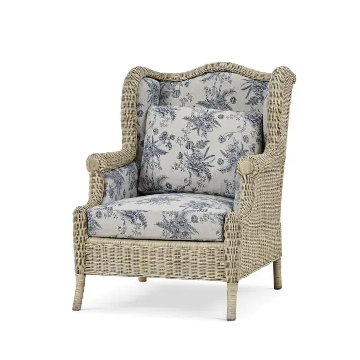 Bramble Marina Rattan Chair in Natural Rattan w/ Le Jardin Blue Fabric-Bramble-Blue Hand Home