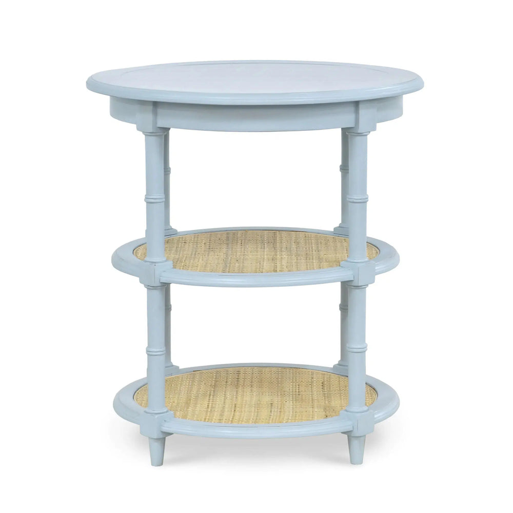 Bramble Martinique Round Side Table In Ocean Blue W/ Rattan Natural On Shelfs-Bramble-Blue Hand Home