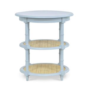 Bramble Martinique Round Side Table In Ocean Blue W/ Rattan Natural On Shelfs-Bramble-Blue Hand Home