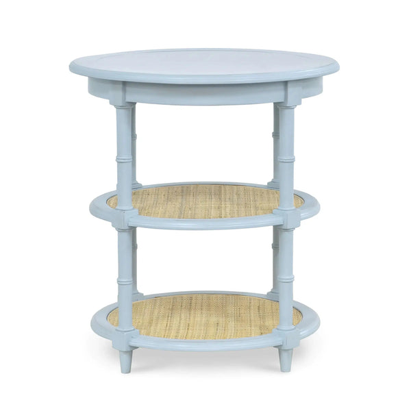 Bramble Martinique Round Side Table In Ocean Blue W/ Rattan Natural On Shelfs-Bramble-Blue Hand Home