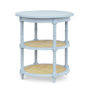 Bramble Martinique Round Side Table In Ocean Blue W/ Rattan Natural On Shelfs-Bramble-Blue Hand Home