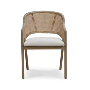 Bramble Mayfair Chair In Sandbar W/ Arctic White Performance Fabric & Rattan Natural On Back-Bramble-Blue Hand Home