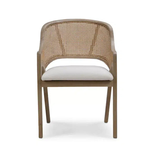 Bramble Mayfair Chair In Sandbar W/ Arctic White Performance Fabric & Rattan Natural On Back-Bramble-Blue Hand Home