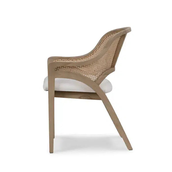 Bramble Mayfair Chair In Sandbar W/ Arctic White Performance Fabric & Rattan Natural On Back-Bramble-Blue Hand Home