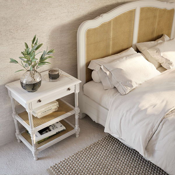 Bramble Melissa Side Table In Architectural White W/ Rattan Natural On Shelves-Bramble-Blue Hand Home