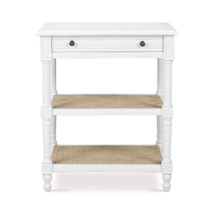Bramble Melissa Side Table In Architectural White W/ Rattan Natural On Shelves-Bramble-Blue Hand Home